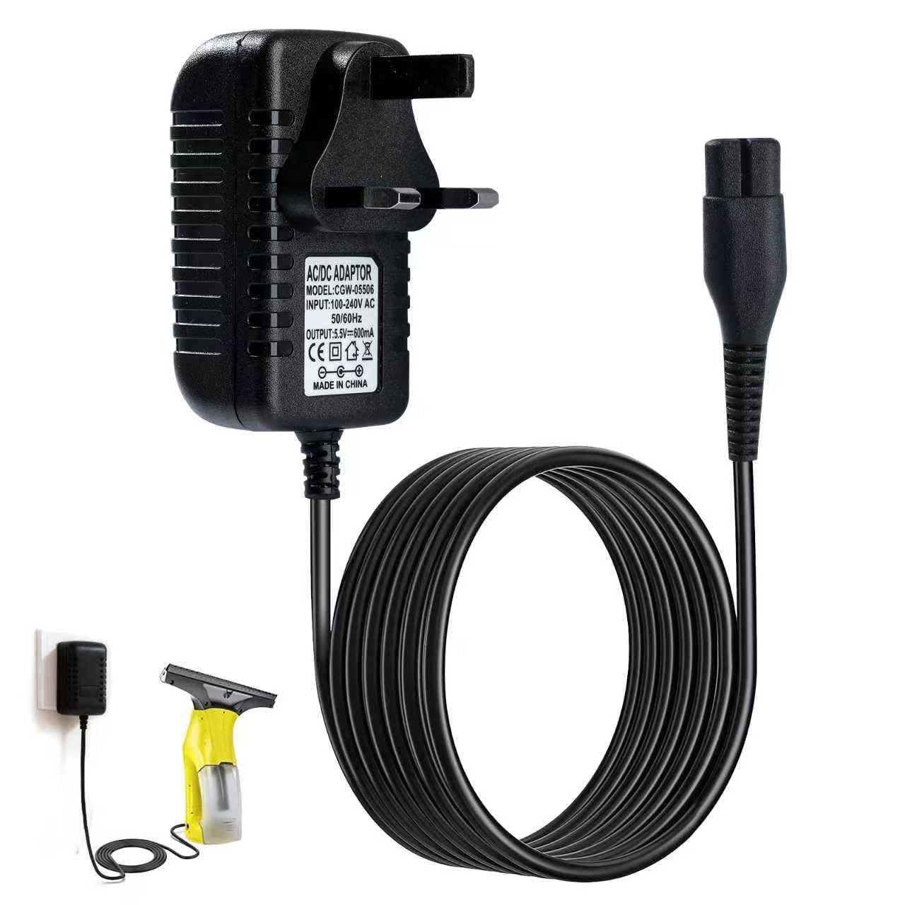 5.5V 0.6A Charger for Karcher Window Vac Cleaner WV1 WV2 WV5 WV55 WV60 WV70 WV75 WV1 Plus WV2 Plus WV50 WV60 WV70 WV75 Plus WV5 Premium WV Classic Windows Vacuum Cleaner Power Lead (UK Plug)