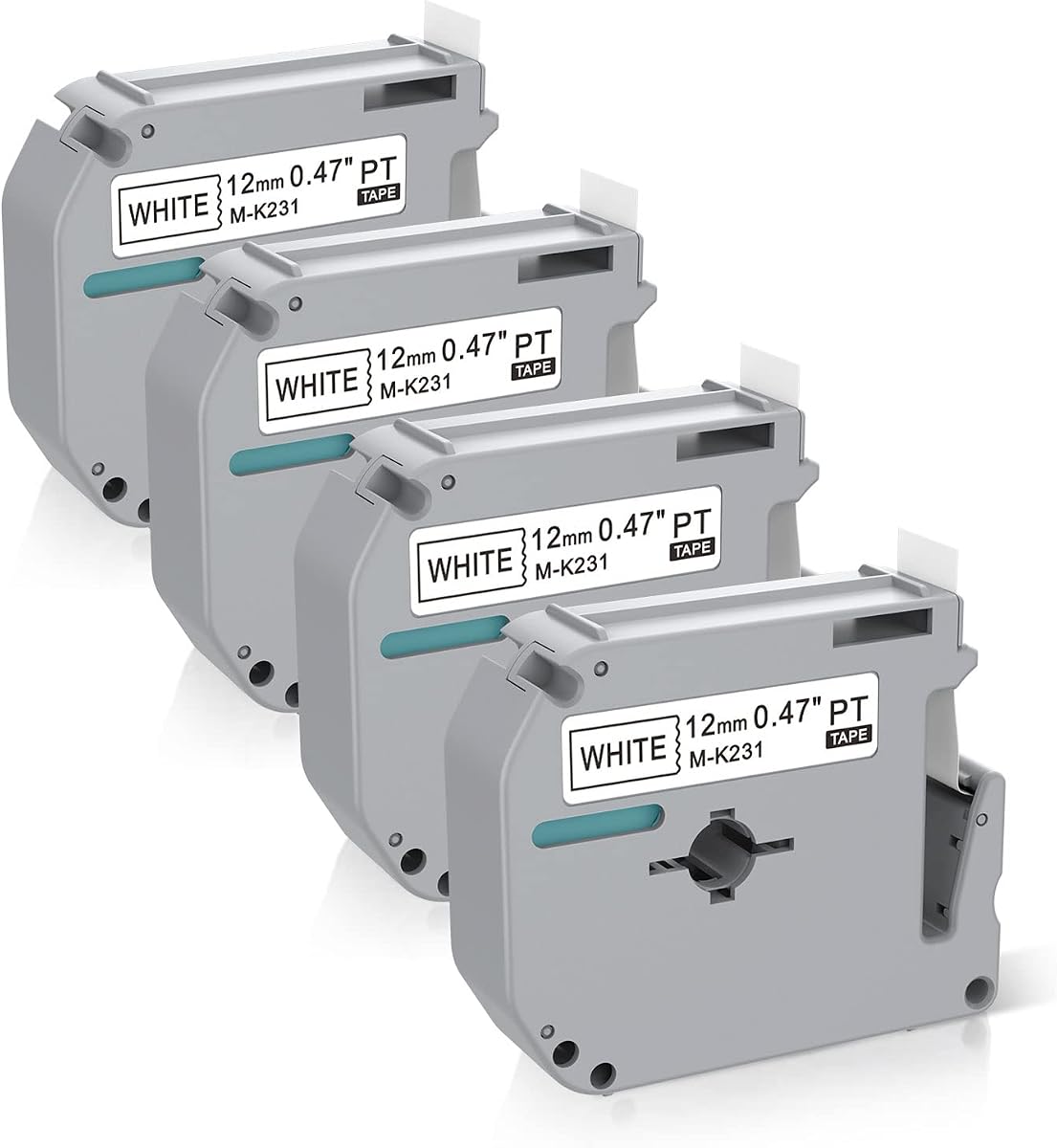P Touch M Tape M-K231 12mm White Strong Adhesion for P-Touch PT-M95 | 4-Pack MK231 12mm 0.47 Designed to Be Compatible with Brother P Touch M Tape Print Clearly, suitable for the P-touch PT-90