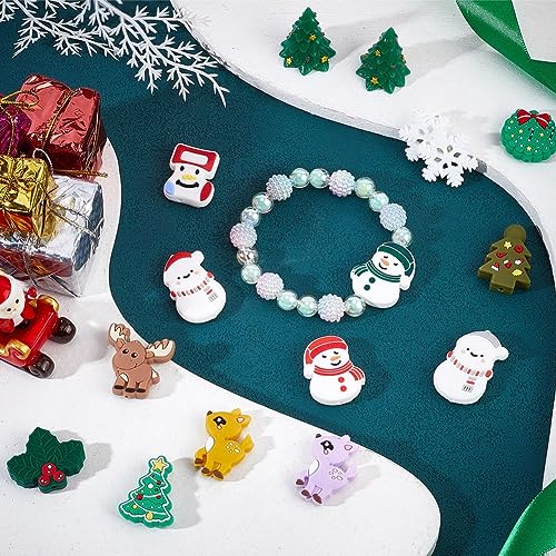SUNNYCLUE 1 Box 14Pcs Christmas Silicone Beads Silicone Focal Beads Bulk Snowman Christmas Tree Shaped Beaded Reindeer Animal Shapes Large Beads for Pens Lanyard Garland Keychain Making Supplies - Image 4
