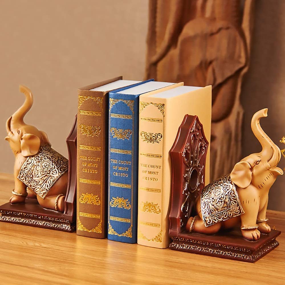 Cale-livres éléphant style ancien JYDQM | Sculpture de bibliothèque en résine premium