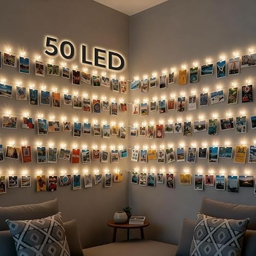 GloBrite 50 LED フォトクリップ ストリングライト | 5M フォトペグ フェアリーライト クリップ30個付き | バッテリー駆動 美的 部屋 装飾 吊り下げフォトフレーム 寝室 結婚式 誕生日 装飾（Amazon）