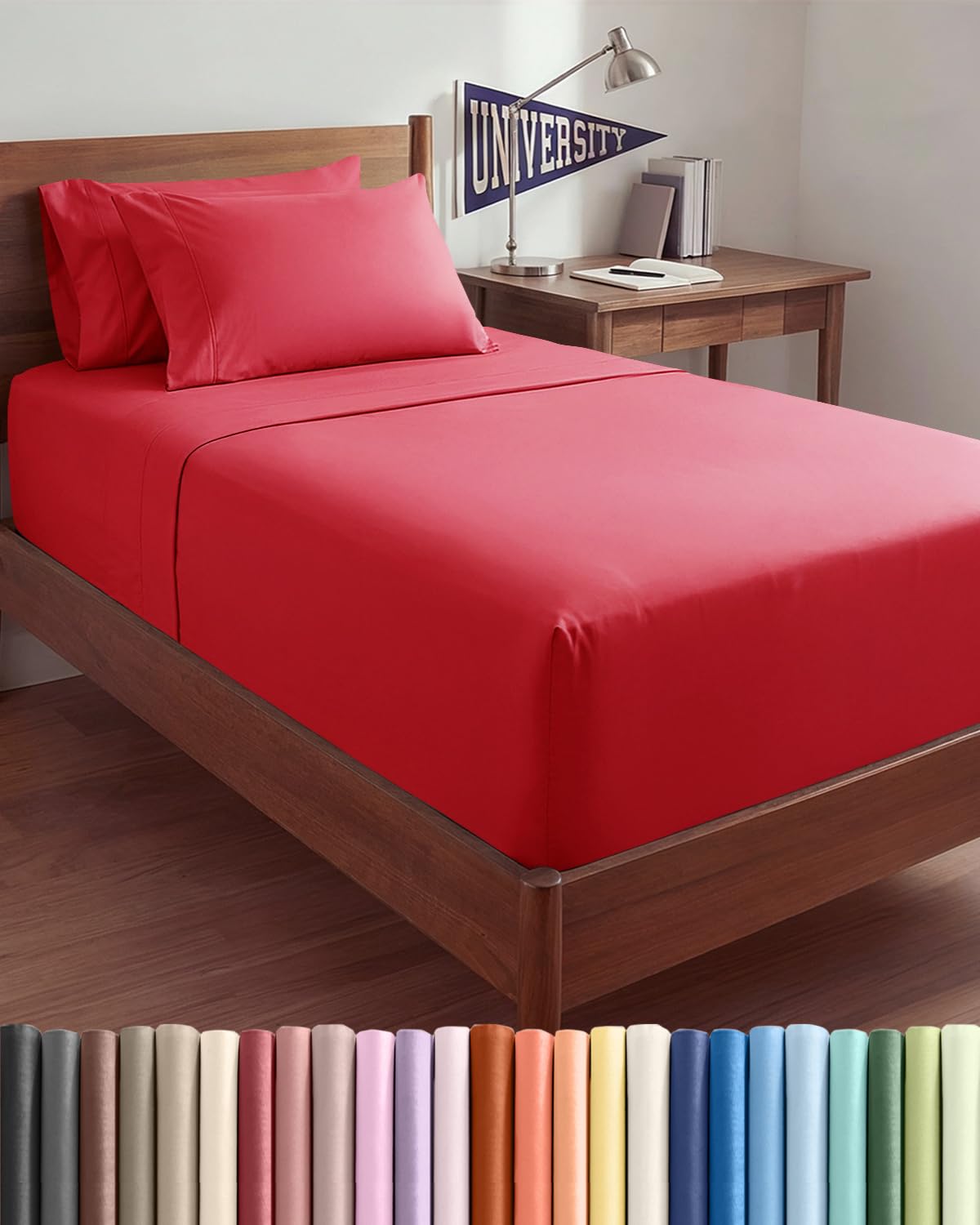 Extra Deep Twin XL Sheet Set - 4 Piece Breathable and Cooling Sheets - Red — image 1