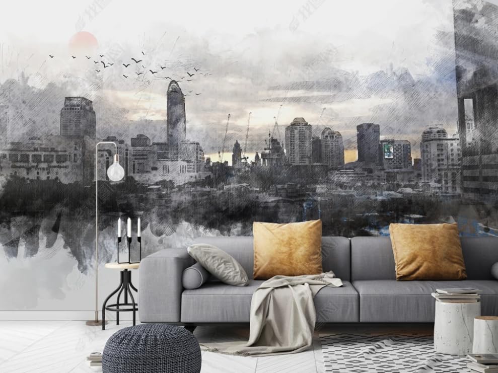 Papier peint intissé haut de gamme dessin d'architecture urbaine pour décoration murale chic