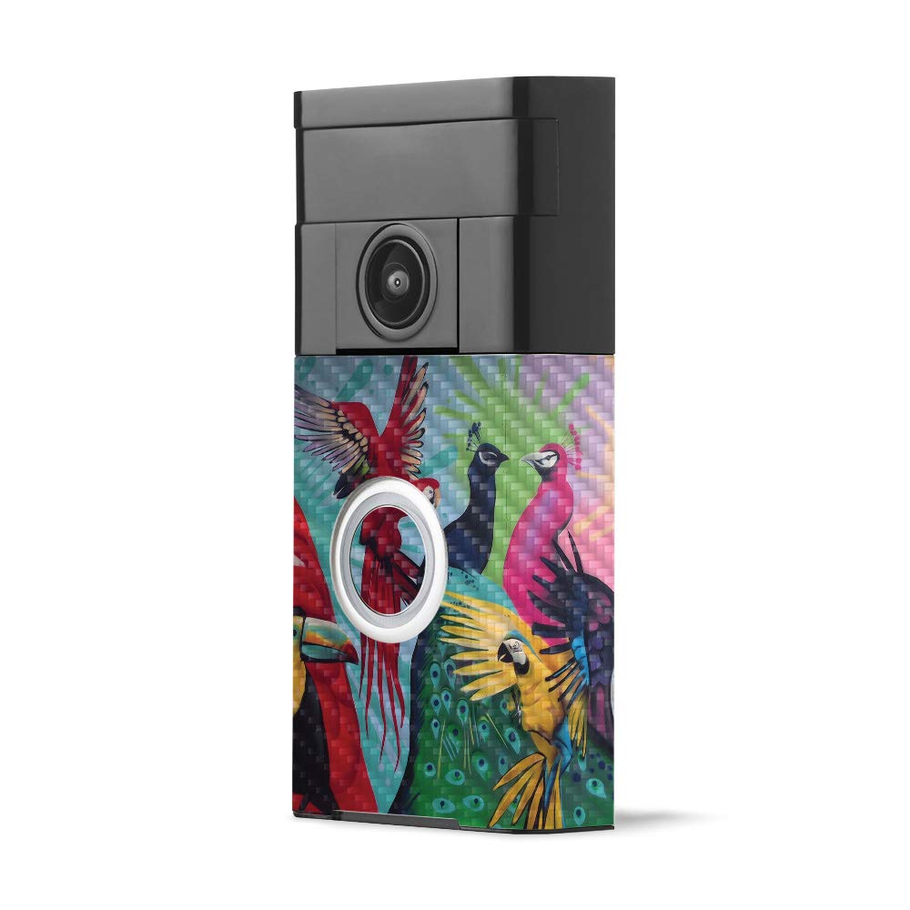 MightySkins Carbon Fiber Skin for Ring Video Doorbell - Parrot Paradise | Protective, Durable Textured Carbon Fiber Finish | Easy to Apply, Remove, and Change Styles | Made in The USA