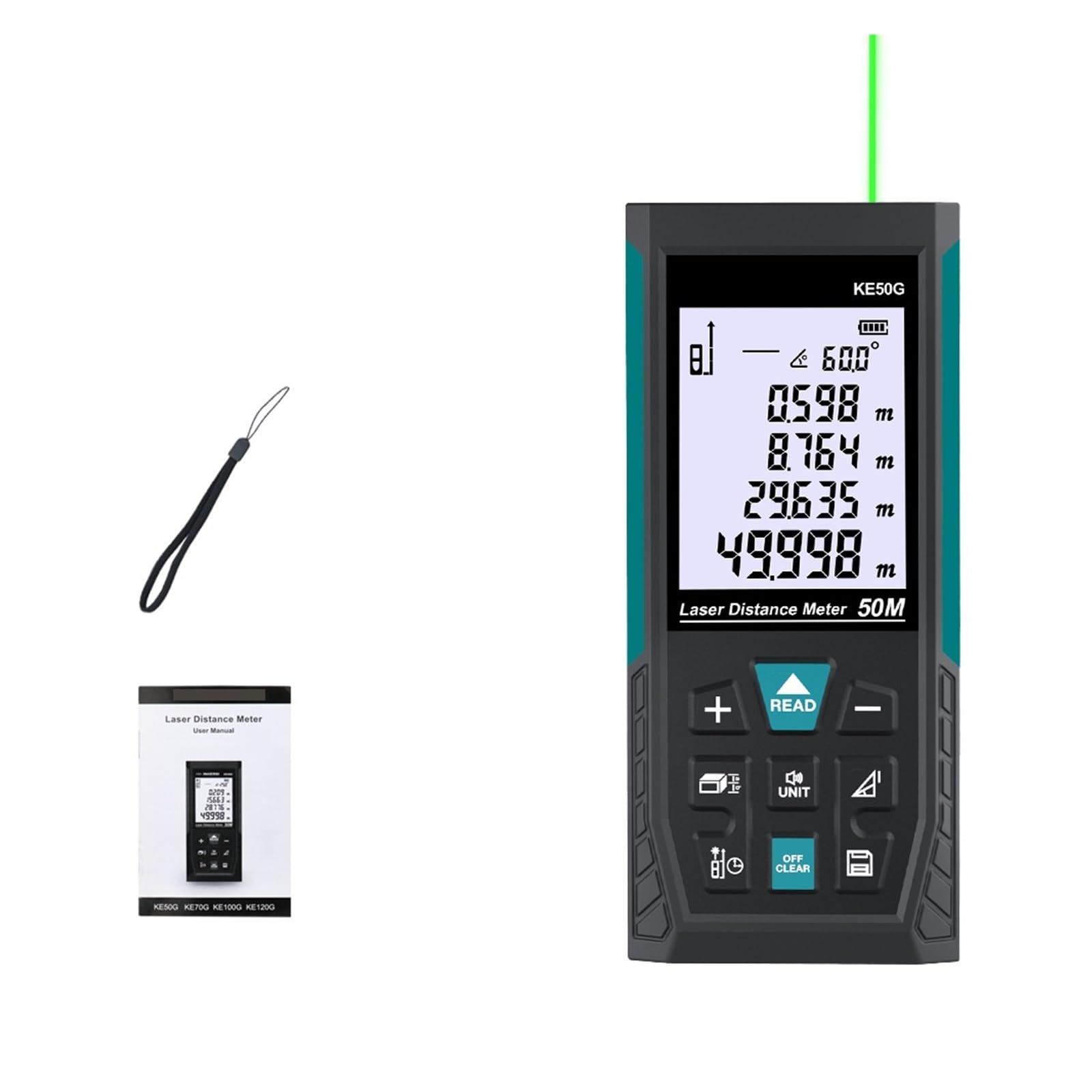 Telémetro láser Color LCD medidor de Distancia láser 120M 100M 80M 70M 50M buscador de Rango Regla de ángulo Digital Cinta métrica Alta precisión(KE50G 50M)
