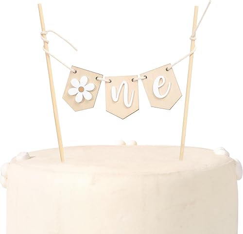 Miniatura 10 de Decoración de madera para pastel de margaritas para 2 cumpleaños, decoración de pastel de segundo cumpleaños, margarita bohemia retro Groovy,