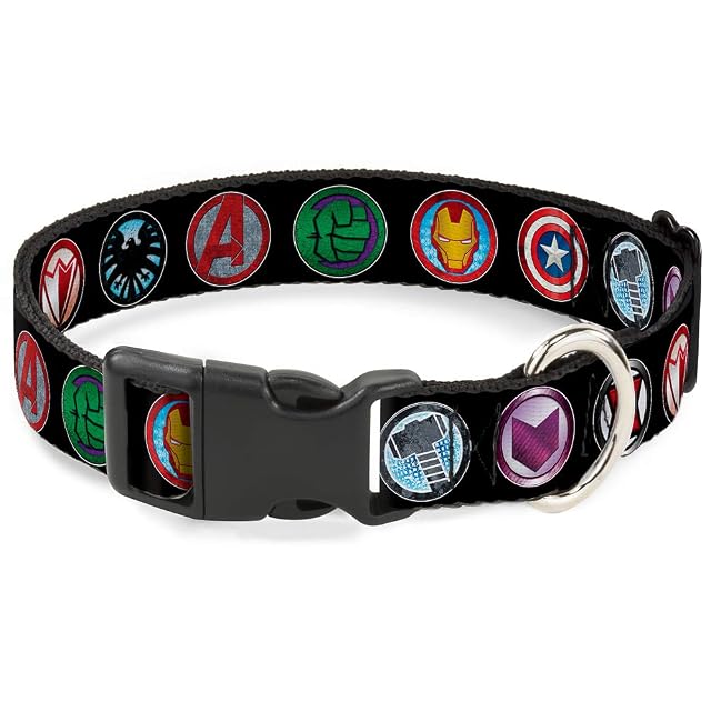 Buckle Down 9Avenger - Collar con Clip de plástico para los Vengadores de Marvel, Color Negro y Multicolor