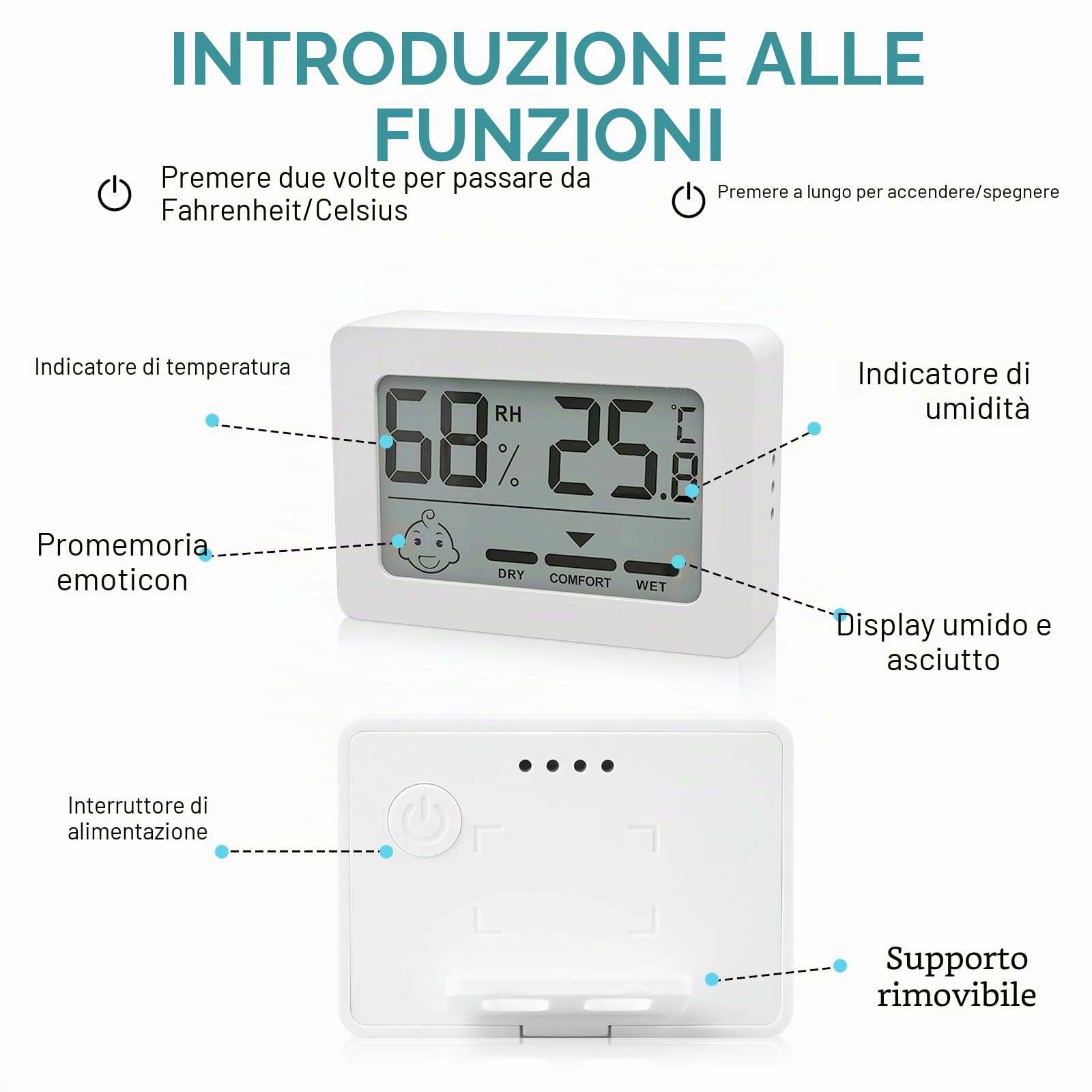 Termometro igrometro digitale per interni, 6 mini misuratore di umidità, indicatore Smiley, per camera dei bambini, soggiorno, ufficio, bianco
