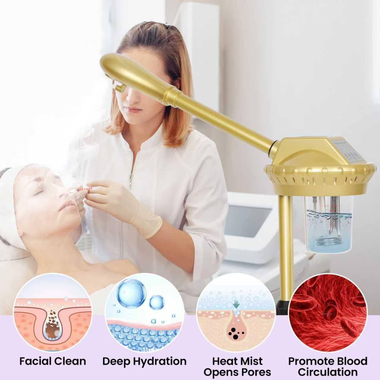 Facial Steamer, Professional Facial Steamer for Estheticians, Hot Mist & Timer Function, Ozone Face Steamer on Wheels for Spa, Salon and at Home Use - Image 6