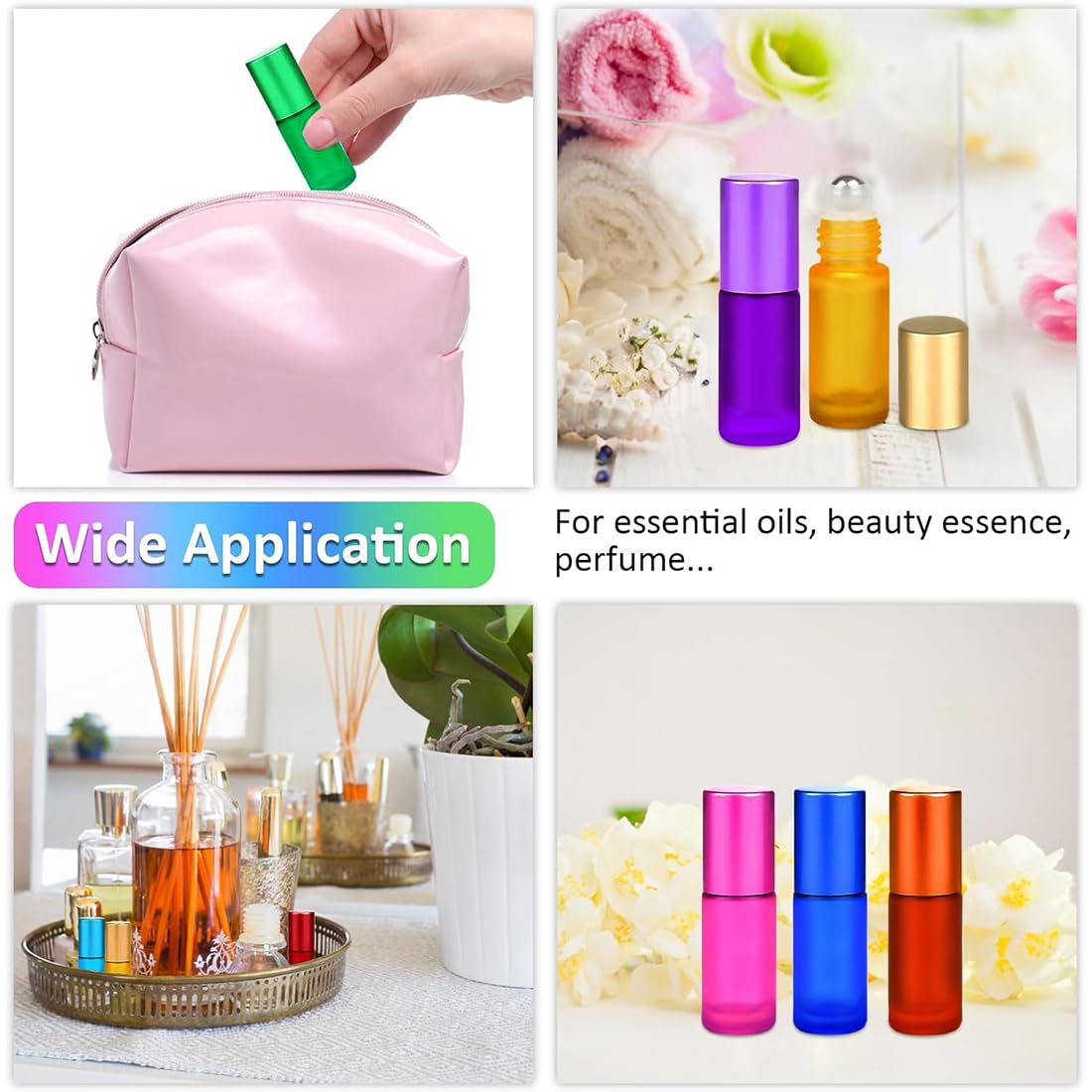 8 Piezas Botella Roll On Cristal,Rellenable Perfume Roll 5ml,Botellas Vacías de 8 Colores,con Bola de Acero Inoxidable,para Aceites Esenciales,Aromaterapia, Perfumes,Masajes