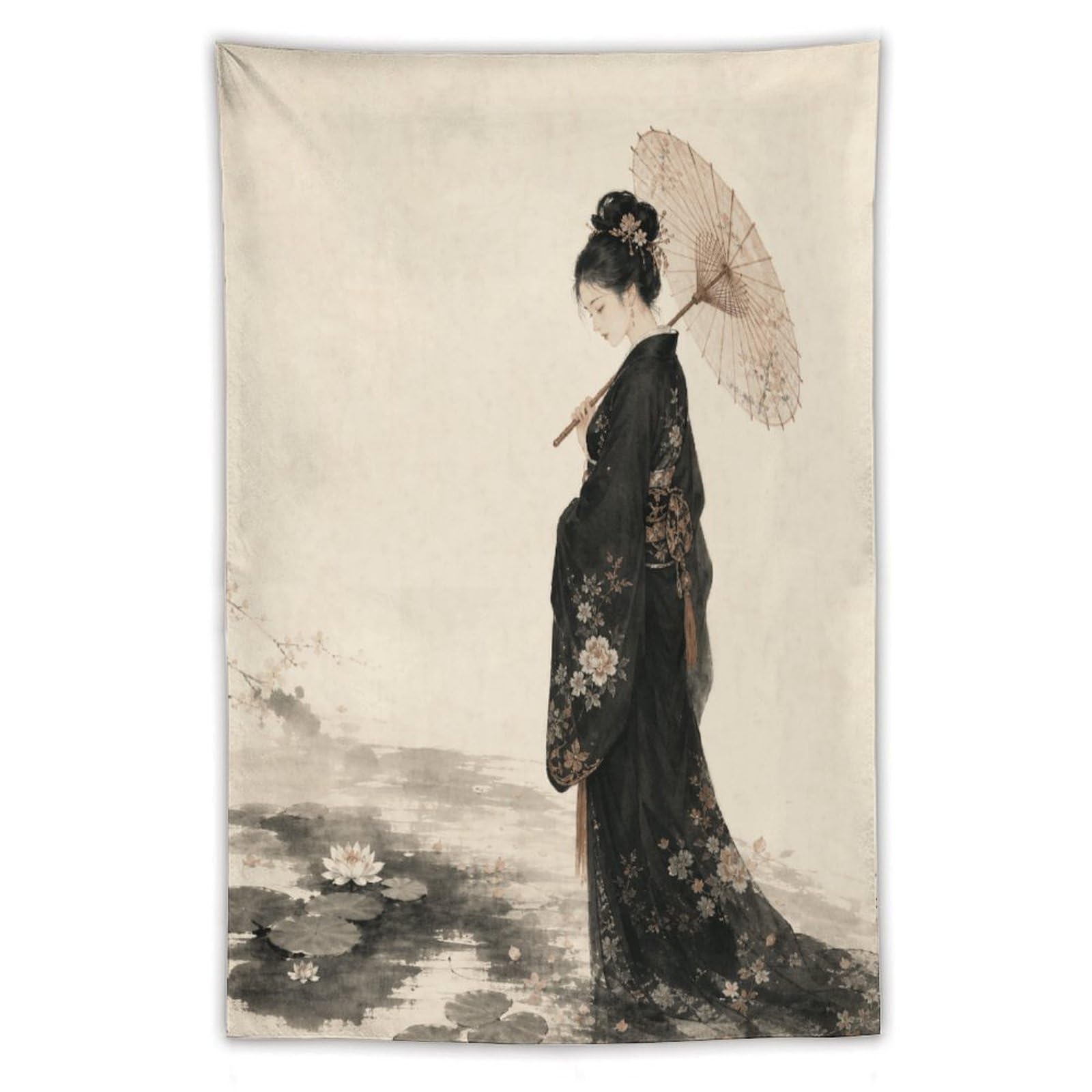 H3B8U2Y5 Woman with Parasol Wall Tapestry, Ukiyo-e Style, College Dorm