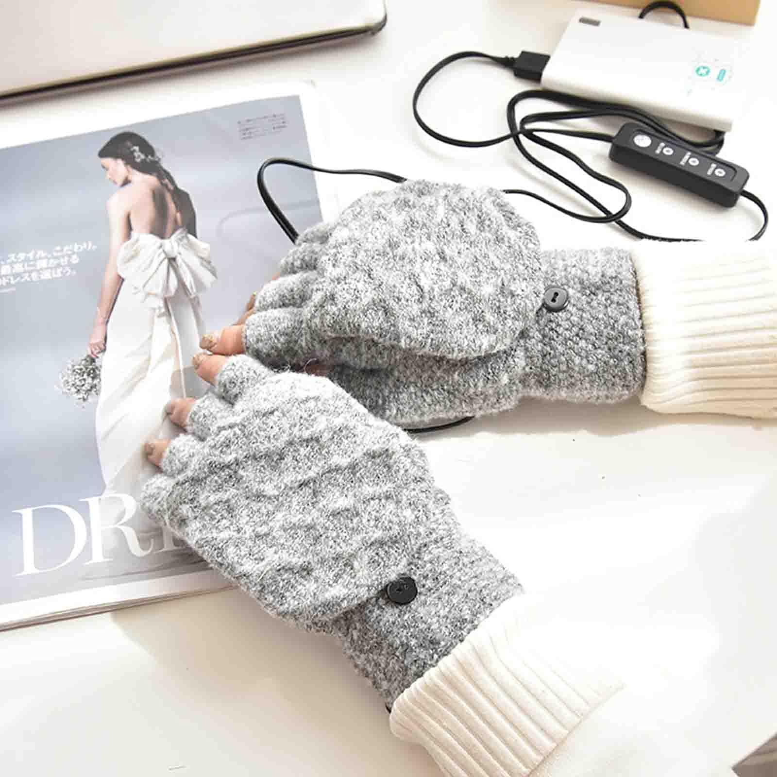Gants Chauffants USB Demi-Doigts – Tricotés Chaleur 42°C Pour Ordinateur, Bureau, Hiver Froid