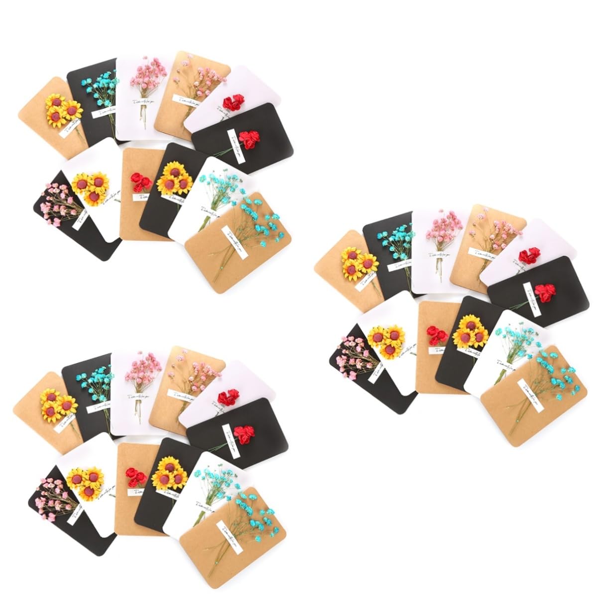 VILLCASE 3 Set Di Biglietti Di Auguri Unici Con Fiori Secchi Di Ringraziamento Per Insegnanti Amici E Famiglie 12 Pezzi * 3