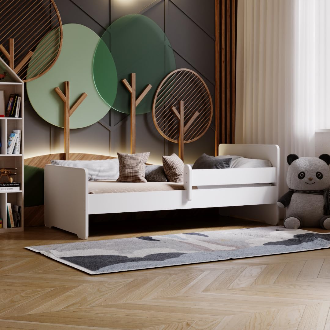 KOBI Lit d'enfant Max 70x140 Rail, Cadre, Blanc, Classique, pour Chambre d'enfant, Fille, garçon, Set Complet pour Chambre d'enfant