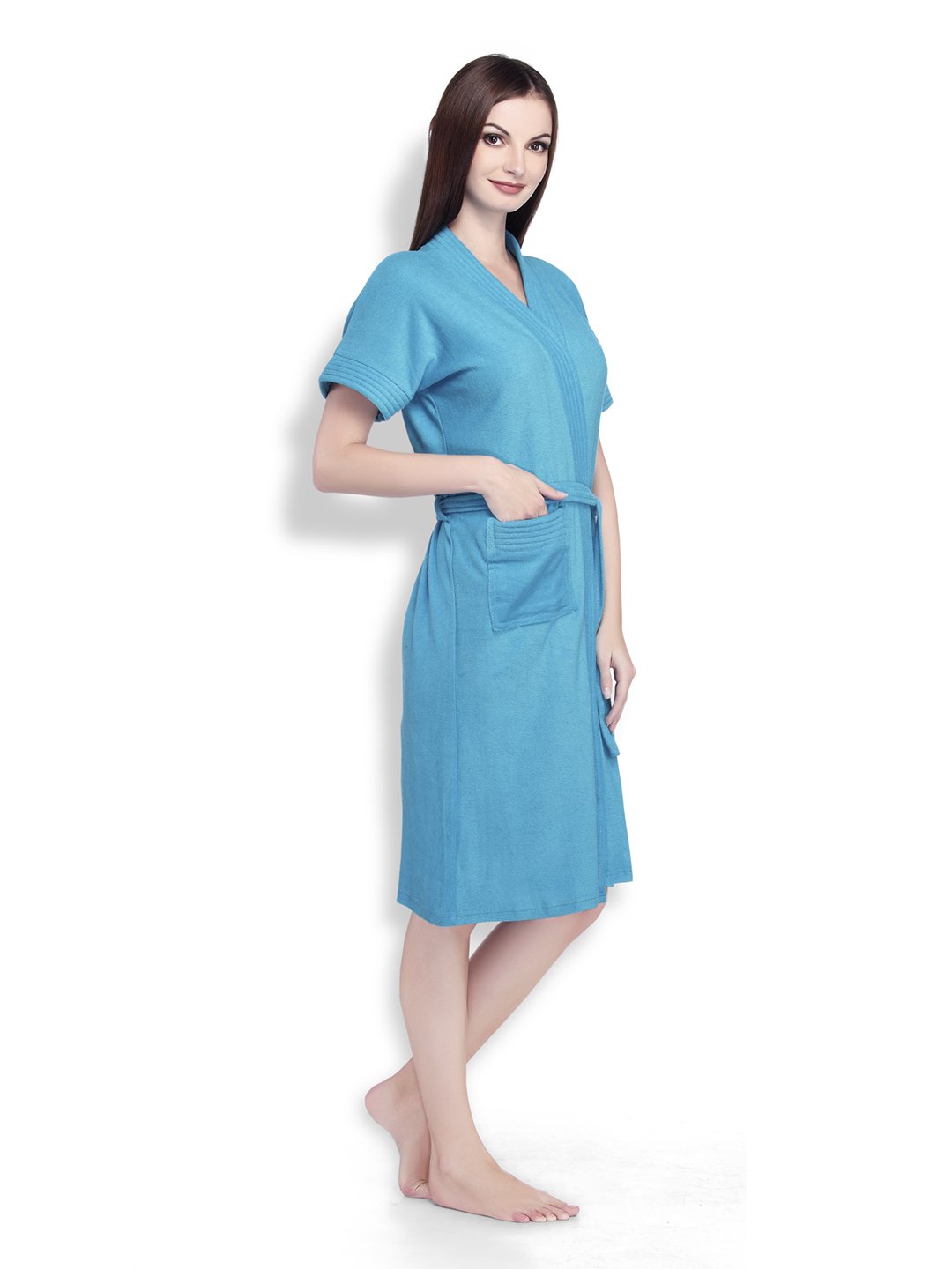 SAND DUNE Half Sleeve Soft Cotton Knee Length Bathrobe for Women & Girl (Turquoise) (XXXL) 1