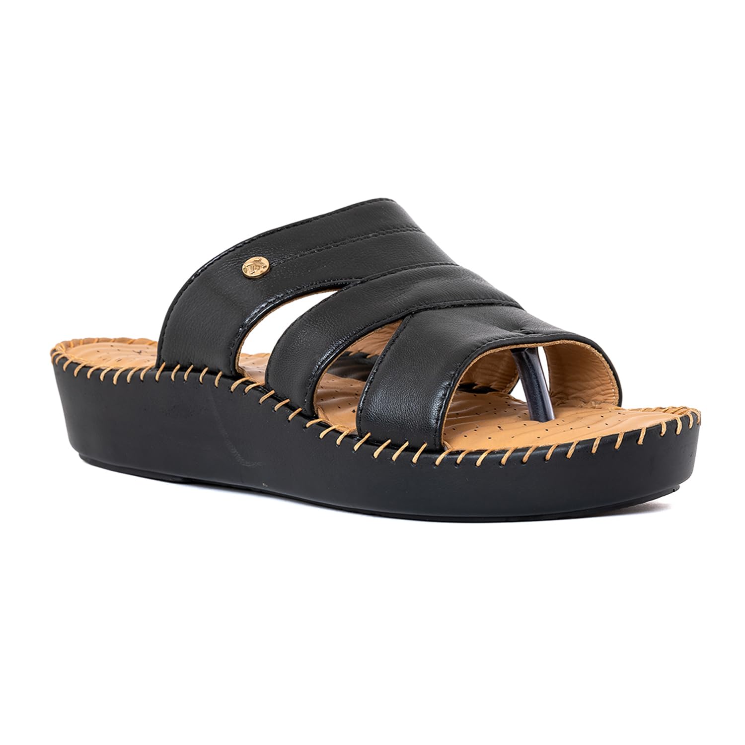 Khadims Softouch Black Leather Wedge Heel Slip On Sandal for Women (6550326) (B0CLJF8LZ6) Amazon Price History, Amazon Price Tracker