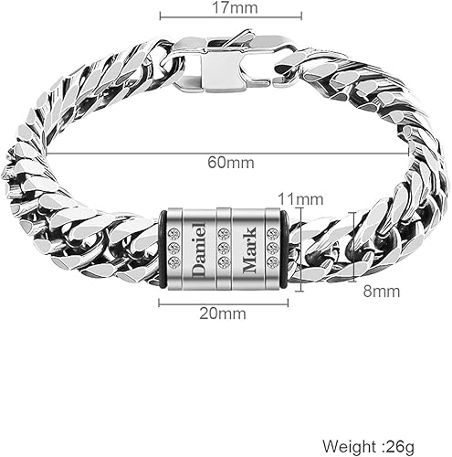 Miniatura 3 de Pulsera personalizada de acero inoxidable, pulsera con nombre personalizado con nombres grabados para hombres, regalos para padre, marido, hermano
