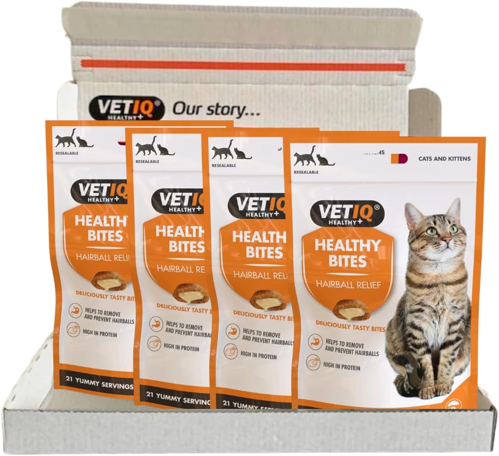 VetIQ Healthy Bites Hairball Remedy Cat Treats, 4x 65g, Helps Prevent
