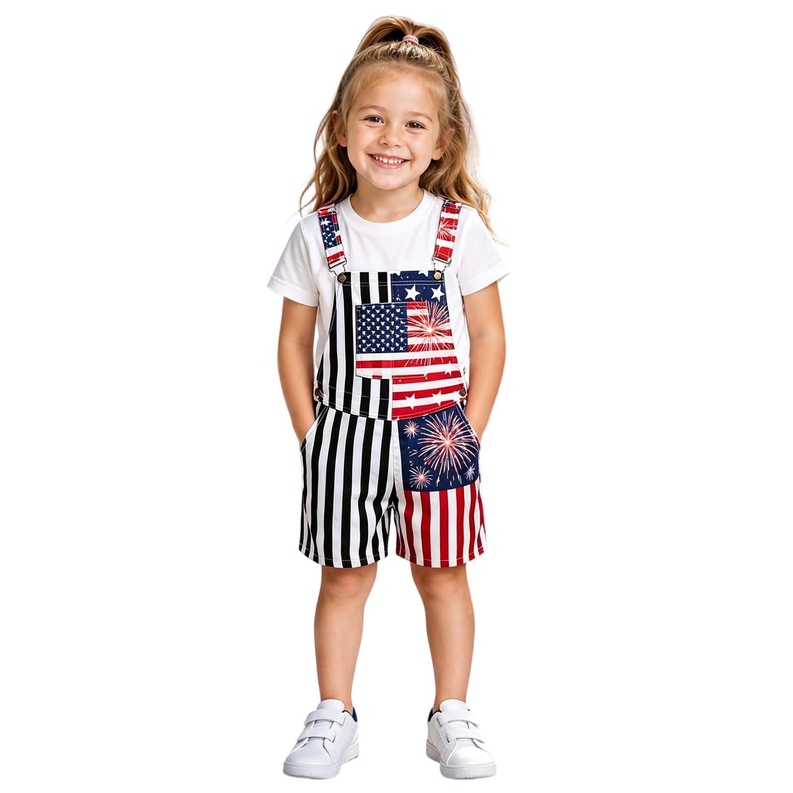 Short fille bretelles réglables imprimé USA résolvant le problème de taille pour enfants - 5