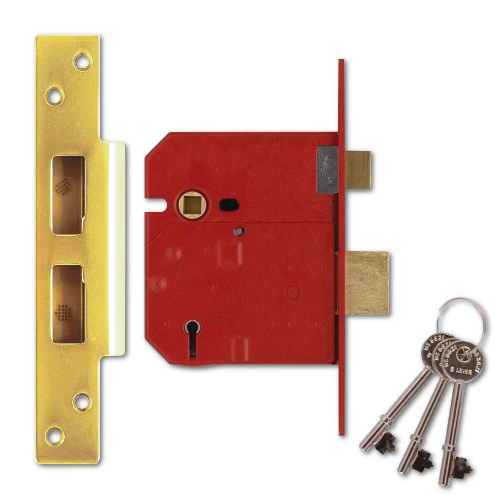 Union Locks 2234E 5 Lever BS Mortice Sash Lock Plated 79.5mm - Brass Finish (Visi Pack)