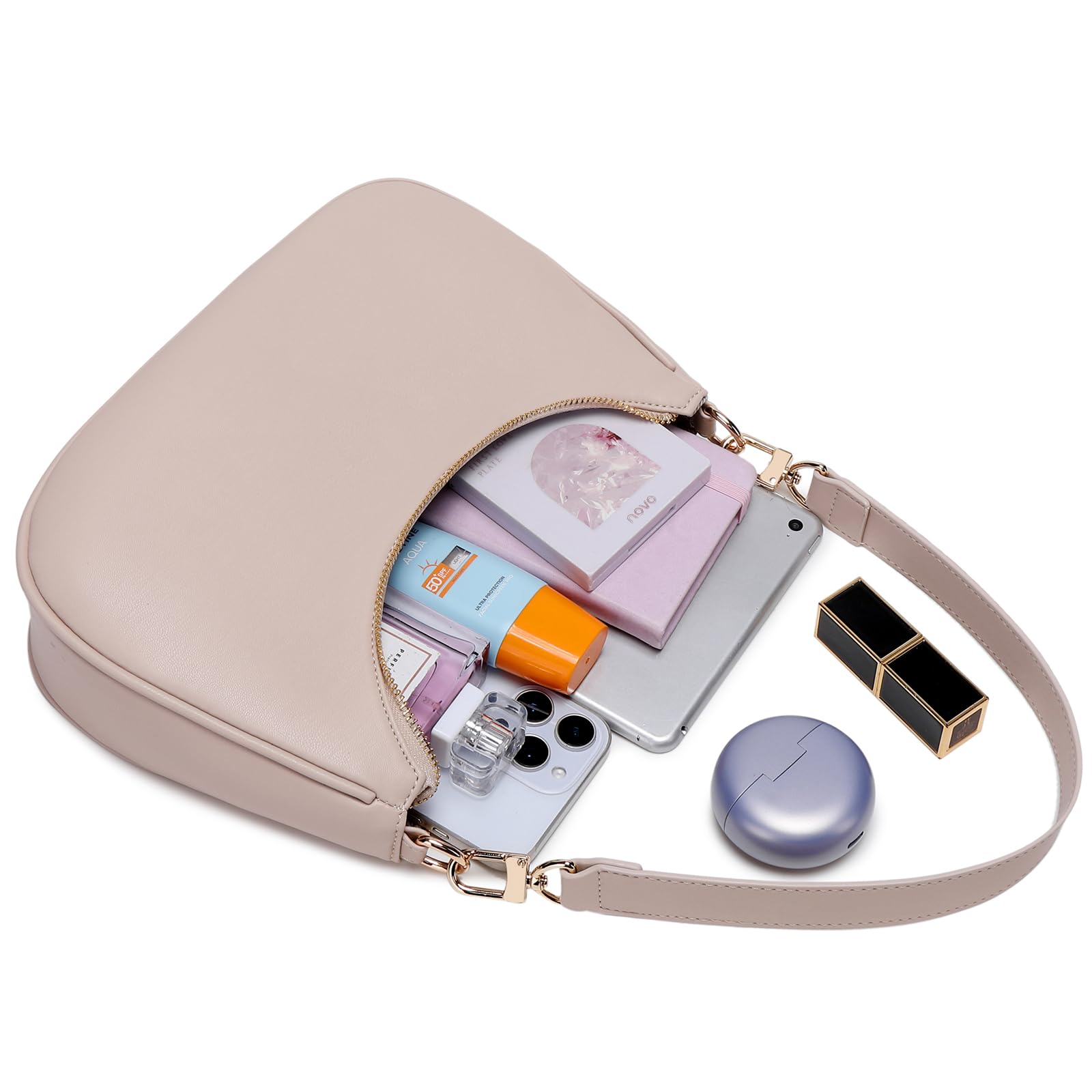 Women's Shoulder Bags Cute Hobo Purses Vintage Handbags with Zipper Lightweight Underarm for Dating Shopping Gift (Nude) view 6