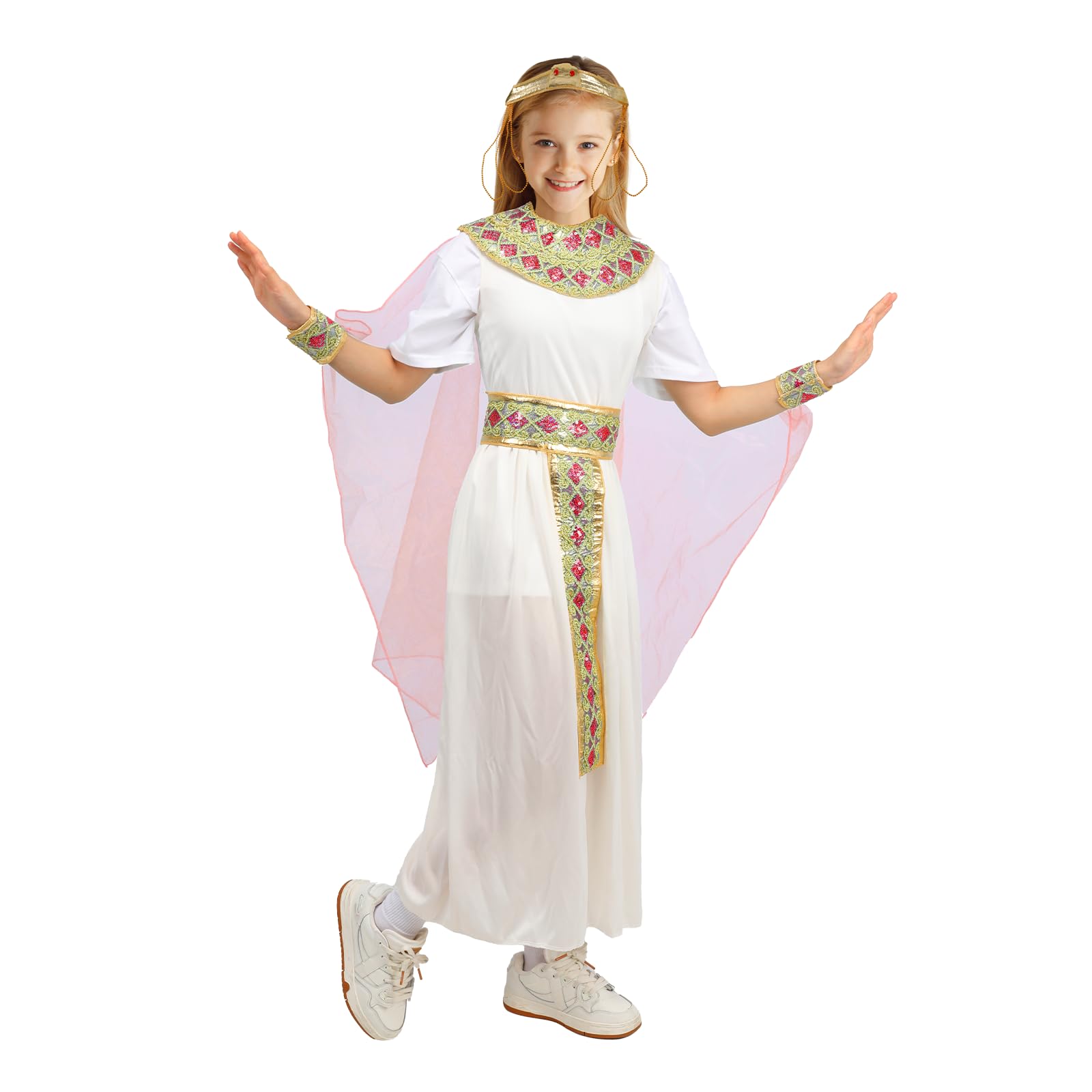 nezafly Egyptian Costumes for Kids Girls Cleopatra Costume Blue Ancient Egypt Princess Halloween Dress Fancy Dress Outfit