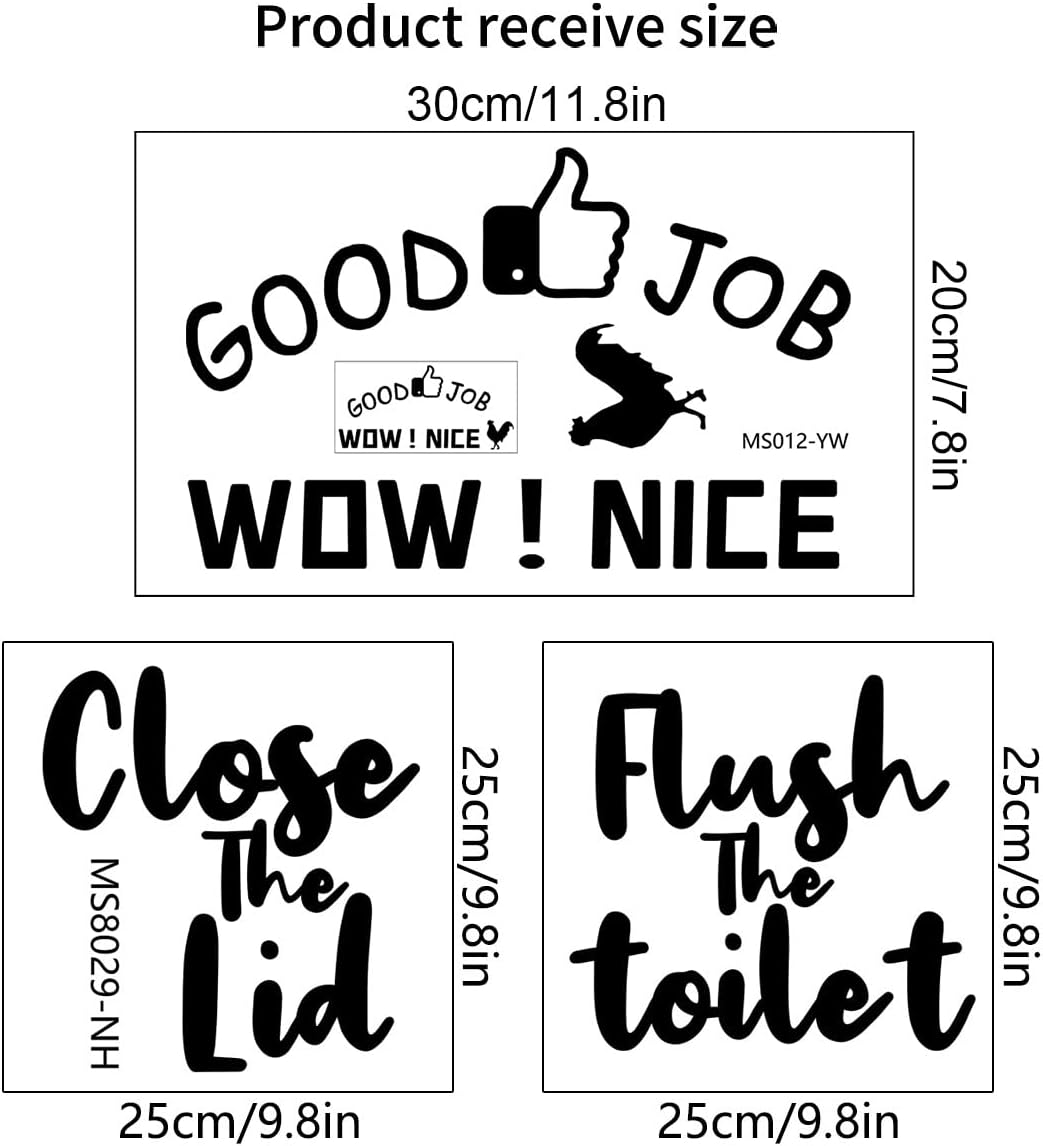 3 Pieces Set Wow Nice Rooster Toilet Sticker Black Praise Thumb Toilet Lid Decals DIY Removable Funny Reminder Toilet Seat Stickers for Toilet Cistern Bathroom WC Restroom Door
