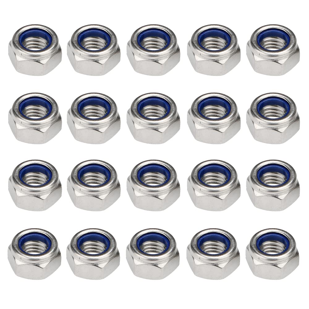 Alamic Lock Nuts Nylon Insert Nut M8 x 1.25mm 304 Stainless Steel Self-Locking Nylon Insert Hex Locknuts - 20 Pack