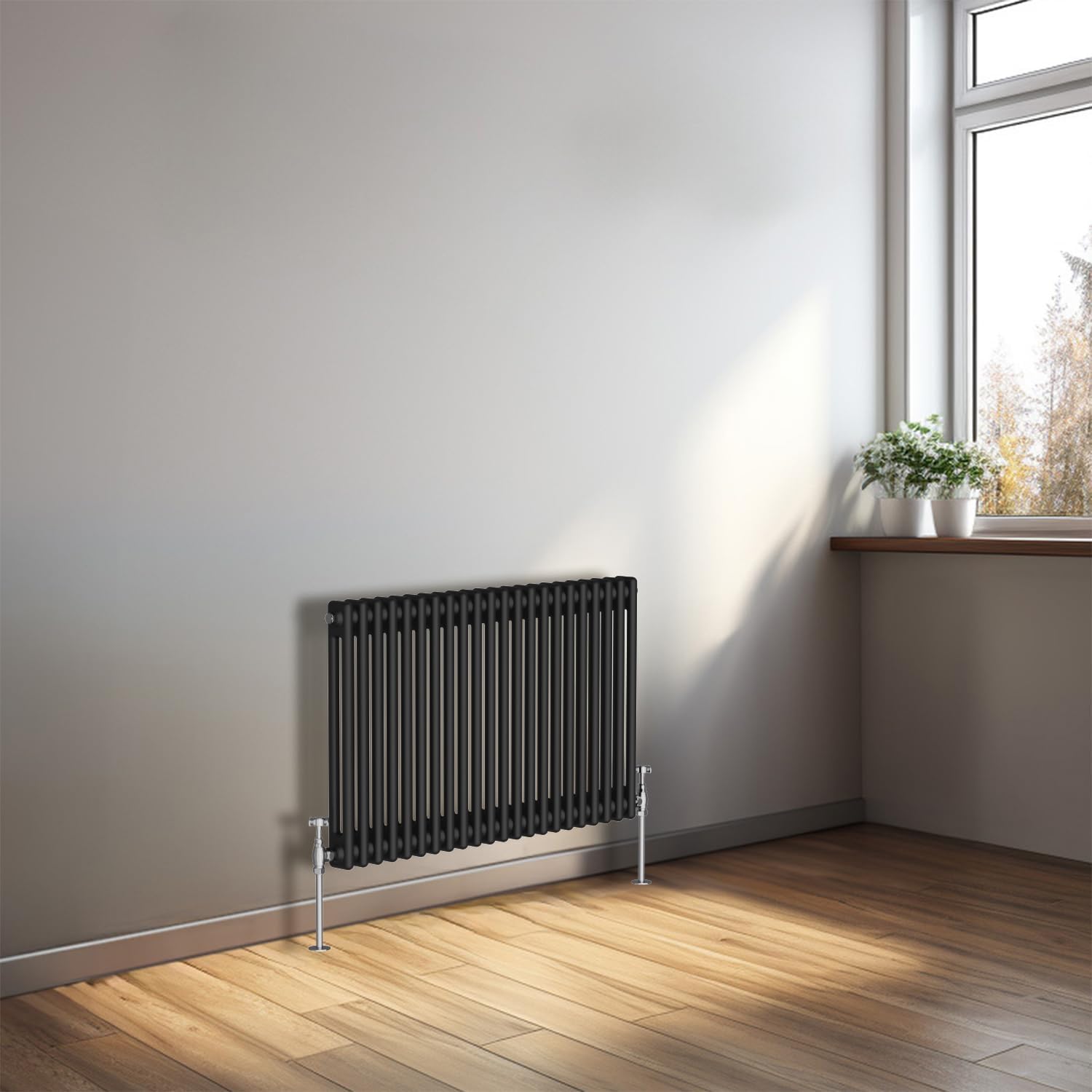 NRG 600 x 1010mm Cast Iron Horizontal Radiator Black 2 Column Central ...