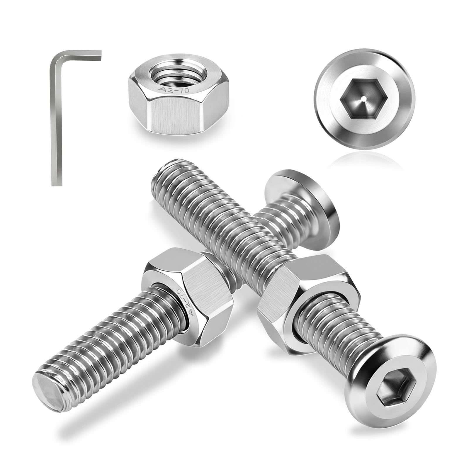 Ezitruz M8 Bolts 304 Stainless Steel 12 Sets M8x80 mm Flat Head Hex Socket Cap Screws Bolt and Nuts Fully Threaded Machine Screw Allen Hex Drive Silver for Home Furniture