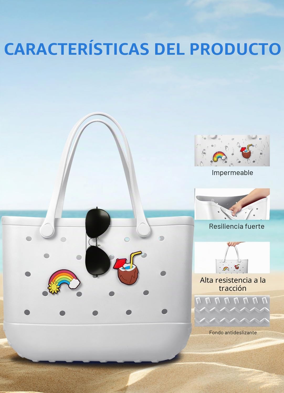 Bolsa de playa de goma, bolsa de viaje impermeable para mujer, lavable, bolsa de mano para deportes, playa, mercado, piscina