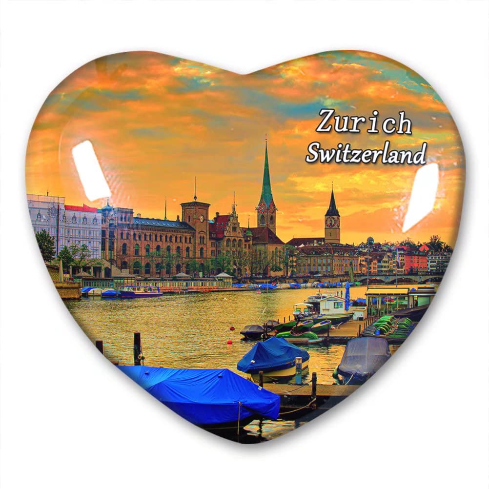 Switzerland Zurich Fridge Magnet Refrigerator Stickers Collection Decorative Magnet Travel Souvenir Heart-Shaped Crystal Glass