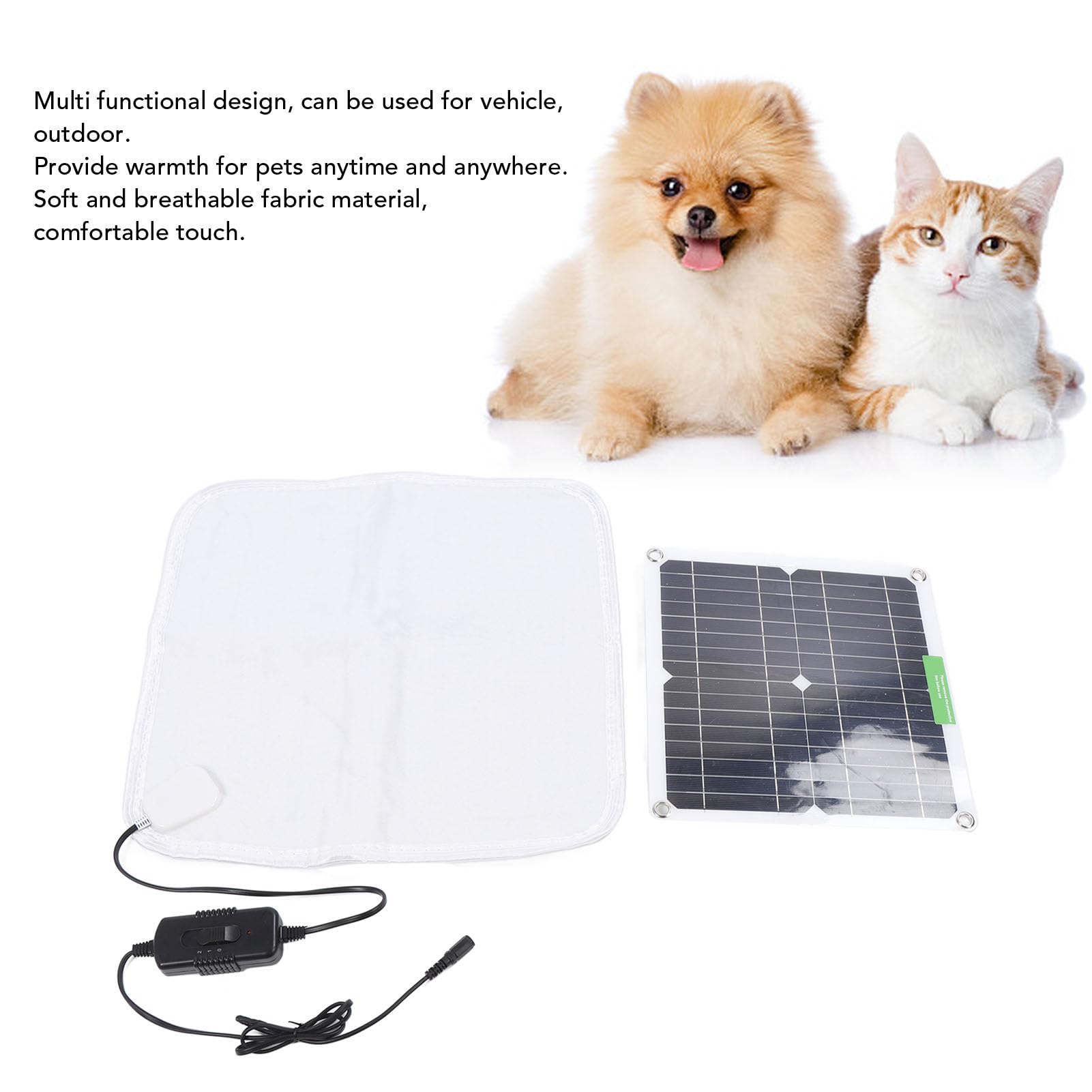 XUMIUZIY Tappetino Riscaldante per Animali Domestici per Cani e Gatti, Coperta Riscaldante Elettrica 12V 50W con Pannello Solare, Riscaldamento Rapido e Uniforme, con Scatola Batteria