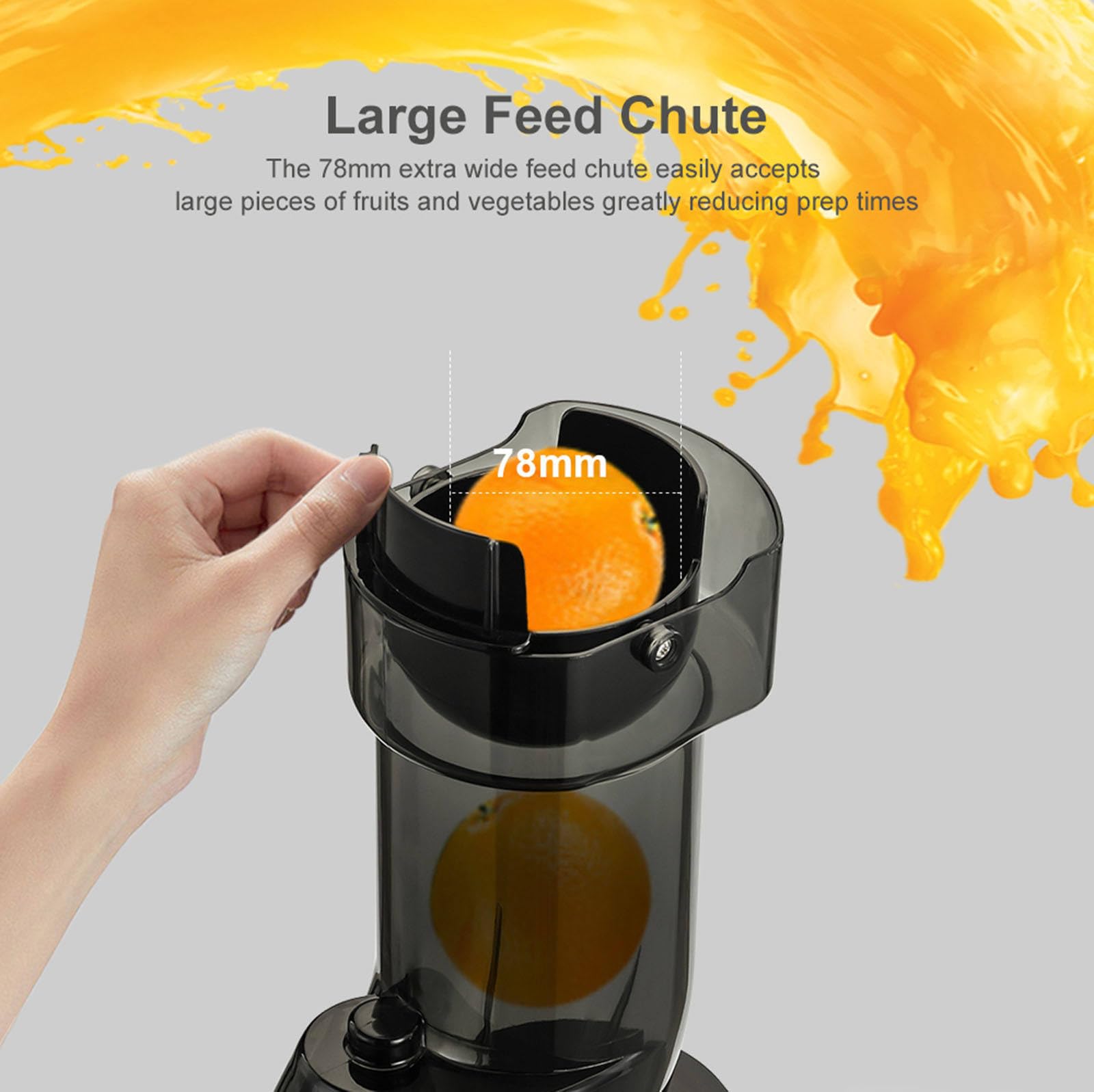 Presse-agrumes à froid, extracteur à mastication lente, haut rendement de jus, grande goulotte pour une extraction efficace des jus de légumes et de fruits