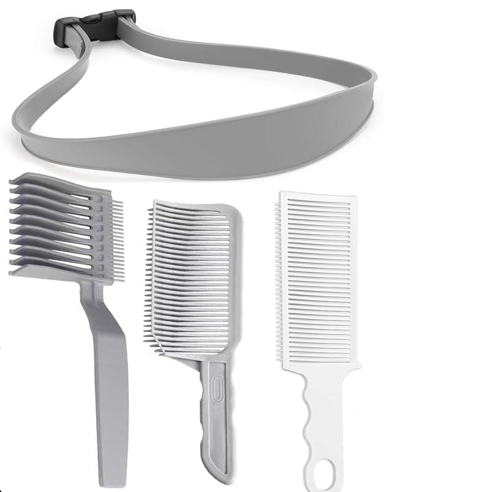 Ginhkok 理髪用具 4点セット 整髪用コーム3本＋ヘアタイ1本 フェードコーム カーブポジショニングコーム ヘアカットバンド メンズ セルフカット用 刈り上げコーム 理髪師カッテ 男性用家庭用 帯電防止