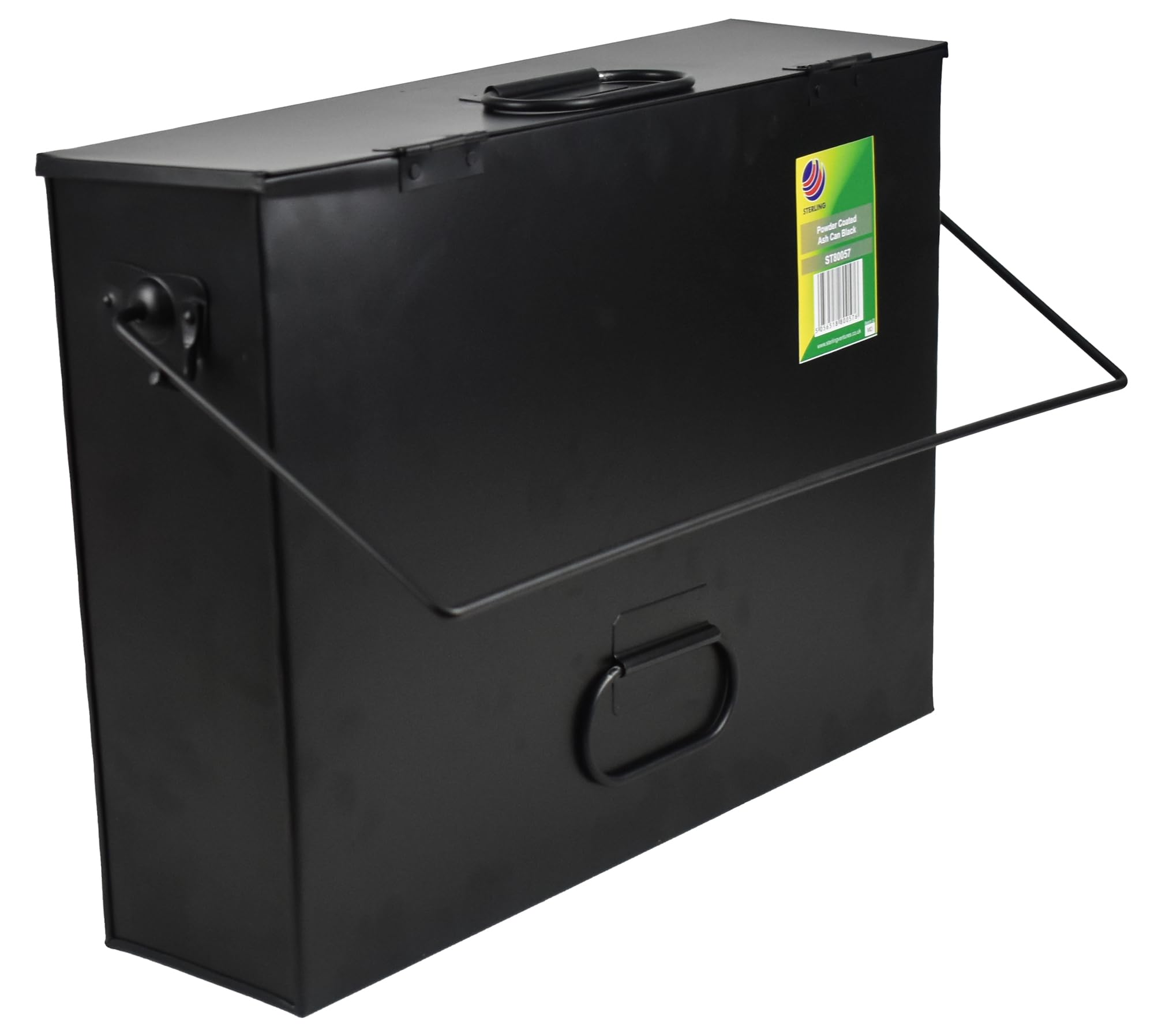 Sterling Ventures Galvanised Metal Ash Carrier Ash Bucket with Lid & Handle Hot Tidy Box Container Fireplace Pan Bucket Bin Fire Pits Wood & Coal Burning (Black)