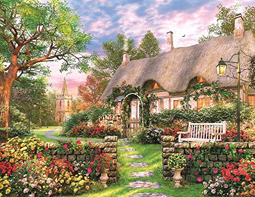 1000 Piece Countryside Cottage Jigsaw Puzzle Spring Flower Blooming Cottage in Lush Garden Scene Challenging Puzzle Game Home Decor Birthday Party Gift Toy for Adult Teens