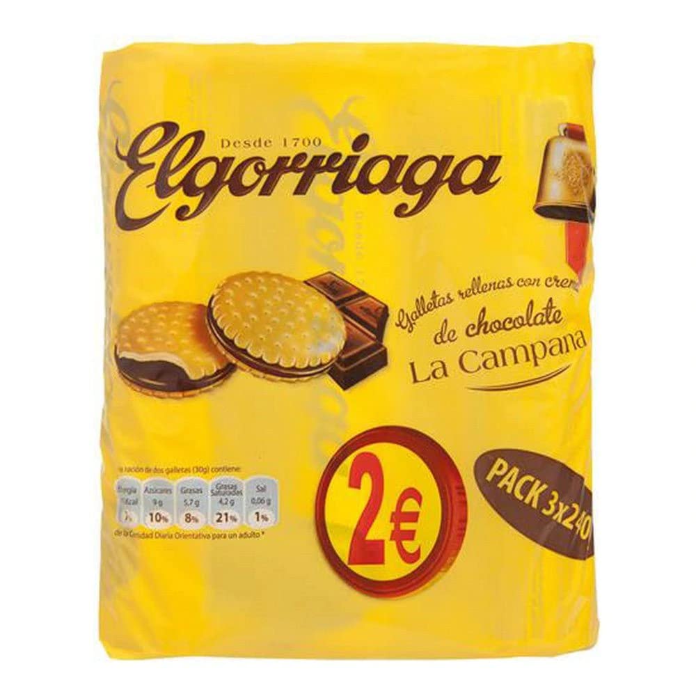 ELGORRIAGA galletas rellenas con crema de chocolate pack 3 x 240 gr