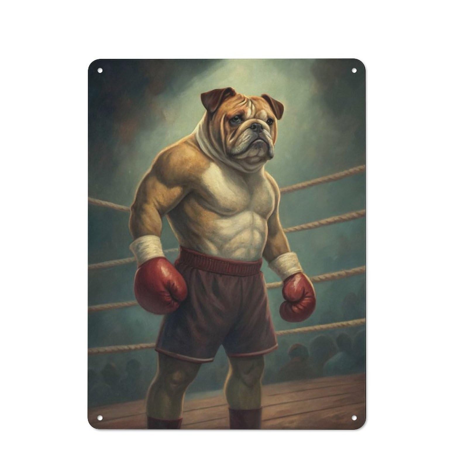 Vintage Bulldog Boxer in Ring Metal Plaque 40x30cm, Diner Style Decor for Bakery, Diner, Cafe Or Family Room