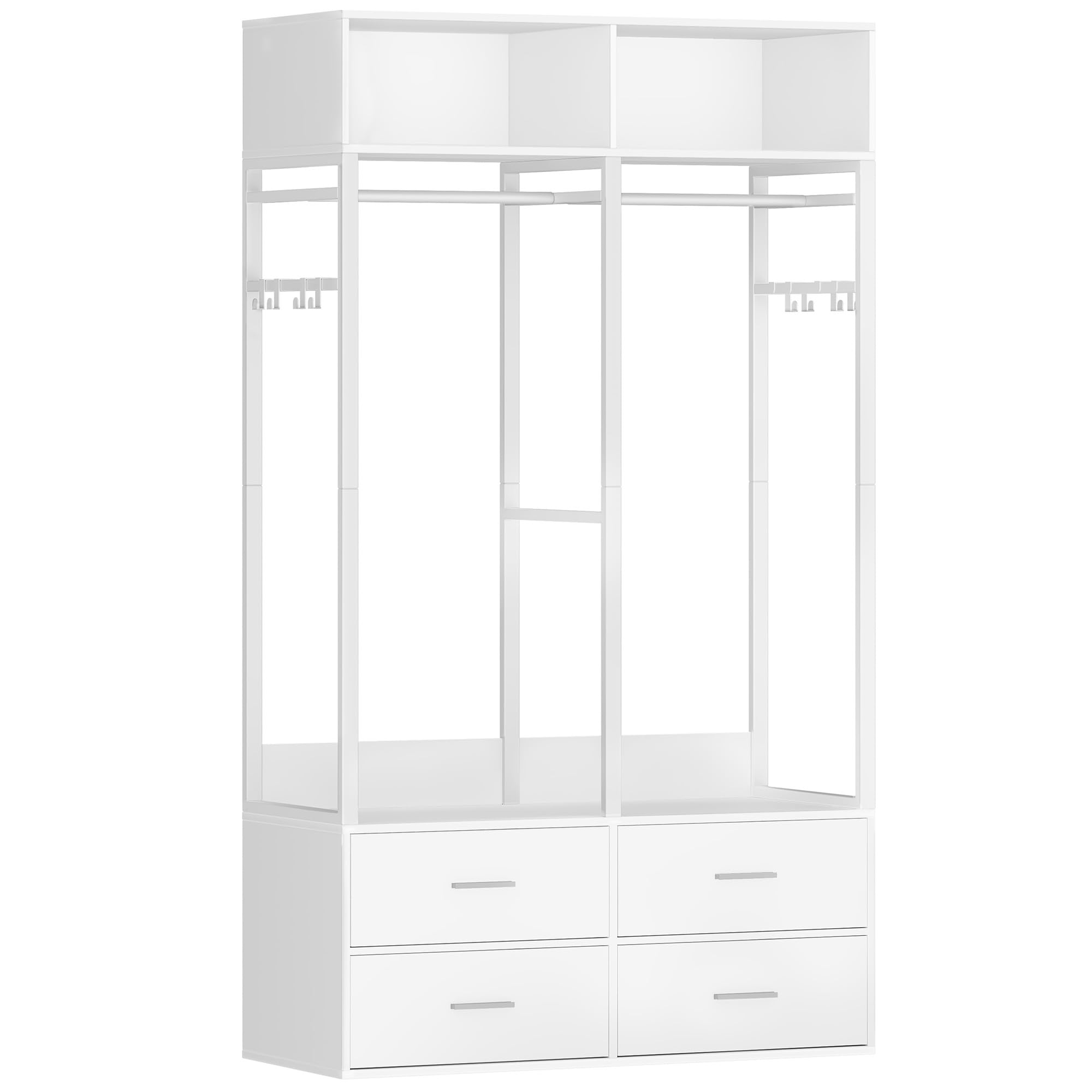 Hzuaneri Armario, Armarios Dormitorio con 4 cajones de Madera, Estante de Almacenamiento Superior, Construcción de Hierro y Madera, Adecuado para Walk-in Closet, 43 x 100 x 185 cm, Blanco BW06603W