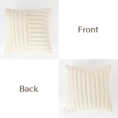 Miniatura 3 de AELS Juego de 2 fundas de almohada de piel sintética suave a rayas de 20 x 20 pulgadas, fundas de almohada cuadradas de felpa decorativa para sofá,
