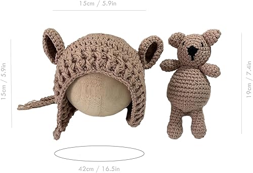 Miniatura 2 de Accesorios de fotografía para recién nacidos, sombrero de oso, sesiones de fotos de bebé, trajes de fotos para posar fotos de ganchillo, oso muñeca