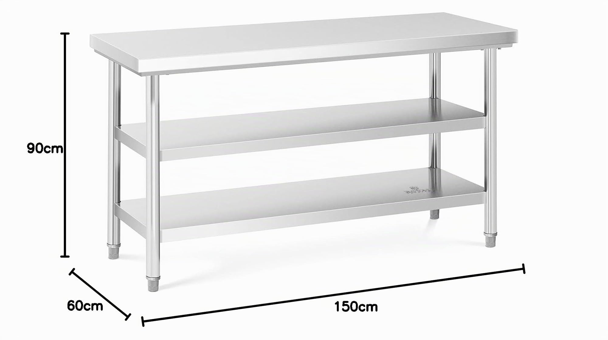 Royal Catering Mesa De Acero Inoxidable para Hostelería RCWT-150X60-3L-E (Capacidad de Carga máx.: 500 kg, Superficie de Trabajo: 150 x 60 cm, 3 Niveles)