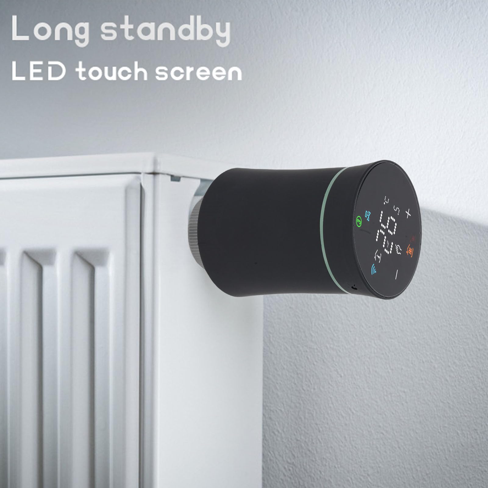 FTVOGUE Termostato Intelligente Valvola per Termosifone Valvola Termostatica Programmabile con Display LCD APP Controllo Vocale Programma 5+2 6+1 7 Giorni per Smart Life 2.4G (BLACK)