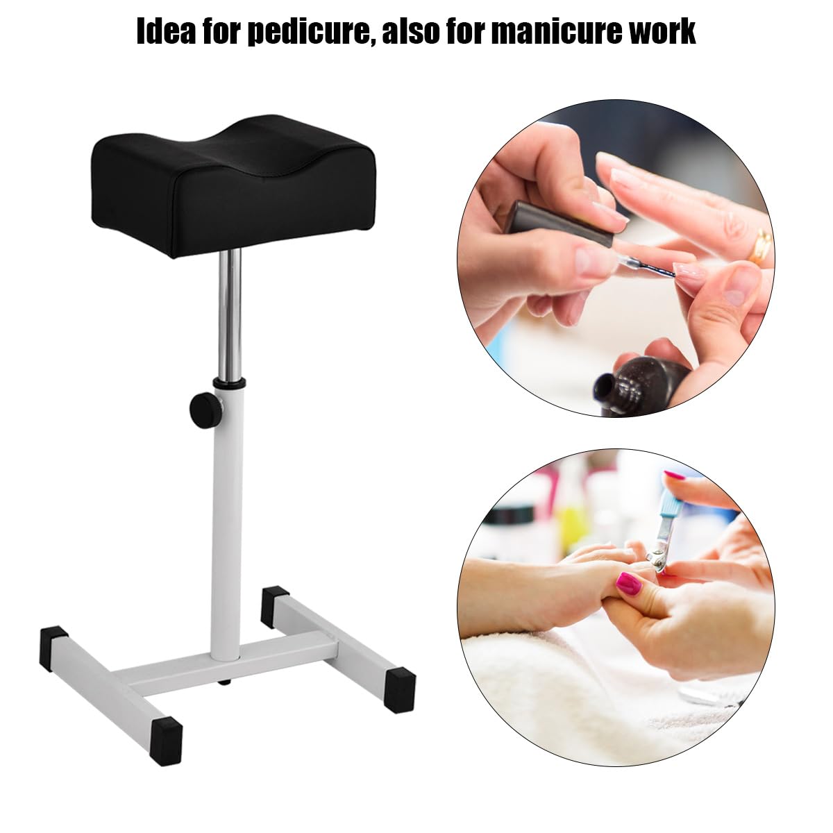 HOMASIS Taburete de Pedicura Regulable 45-65 cm Silla para Cuidado de Pies Negro