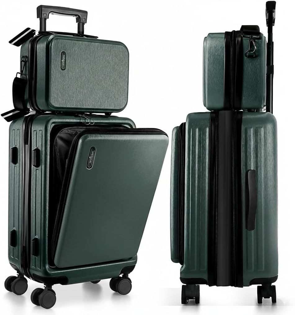 22 Inch Carry On Luggage 22x14x9 Airline Approved, Small Carry On Suitcase, Hard-shell Carry-on Luggage with Wheels, Durable Expandable Emerald Green Luggage Carry-On with Cosmetic Case