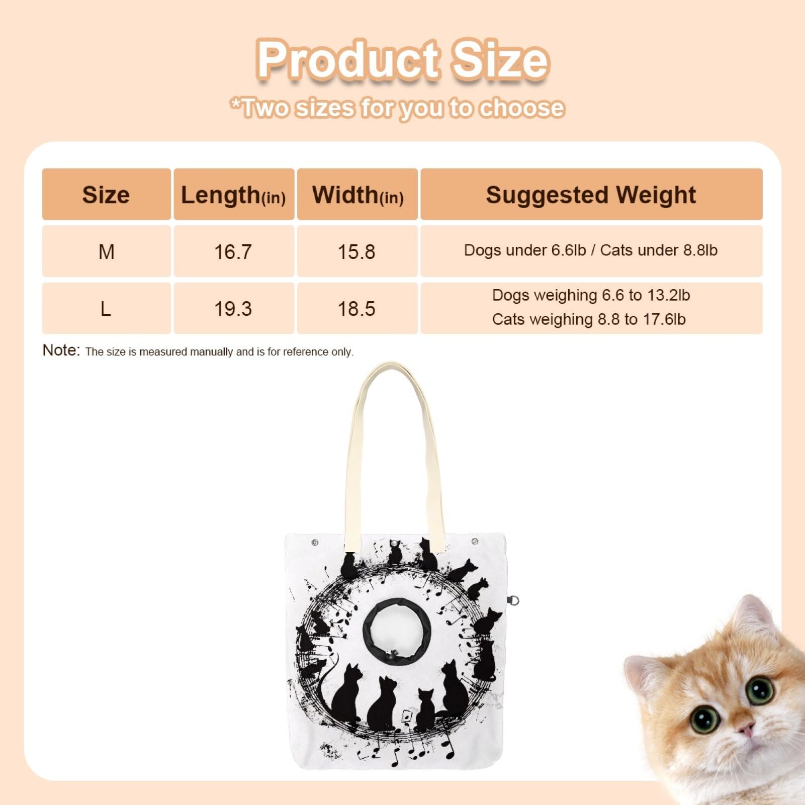 Pet Canvas Shoulder Bag Soft-Sided,Dog Purse Carrier for Small Dogs and Cats, Portable Pet Handbag with Adjustable Hole, Pet Washable Travel Tote Bag,Musical Note Cats 16.7''x15.8''