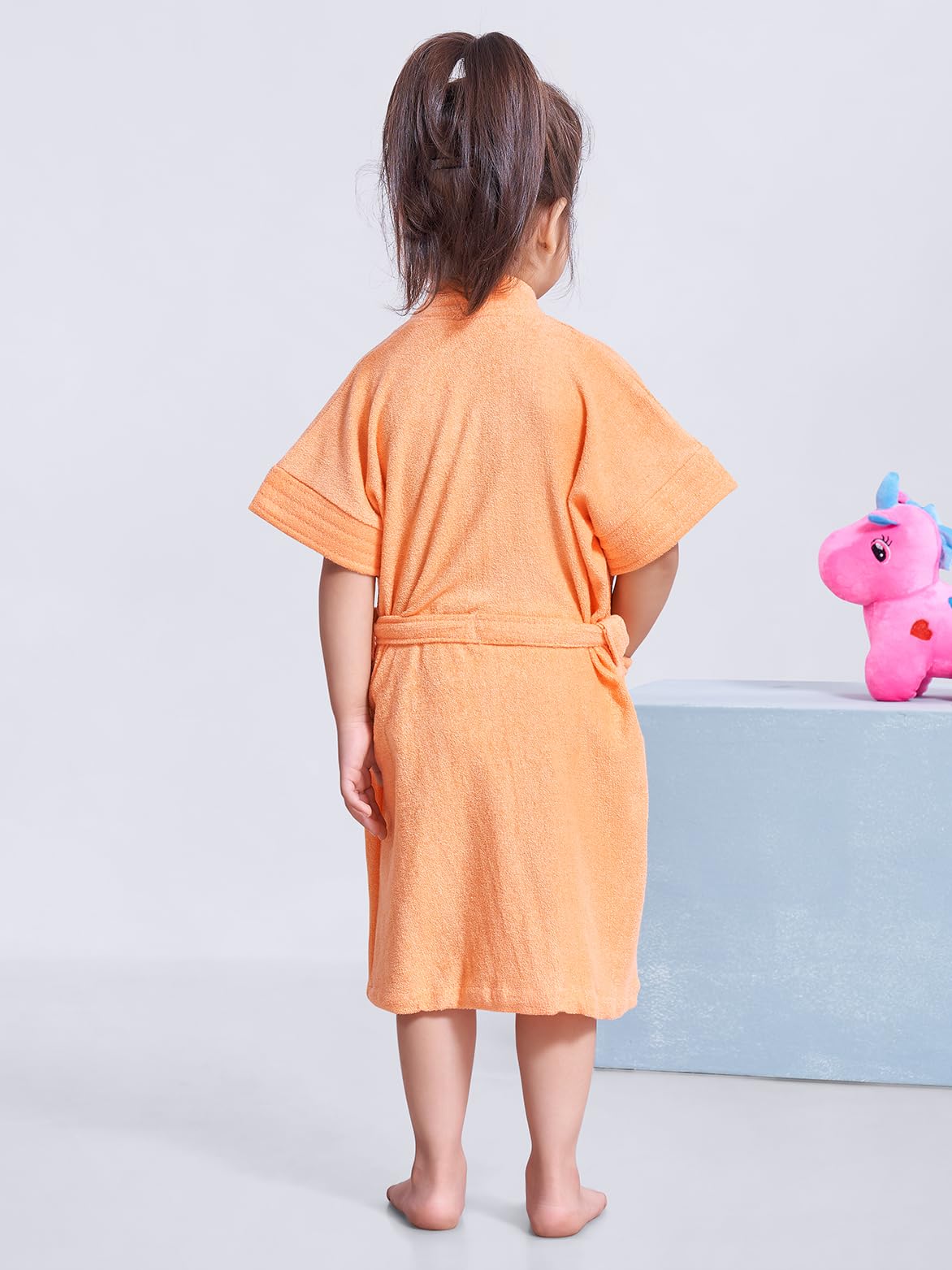 SAND DUNE Kids Girl Bathrobe | Terry Cotton Shower Gown | Half Sleeve Knee Length Kids Girl Bath Robes | Pocket with Waist belt | Peach Bathrobe | 12-24 Months Kid 3