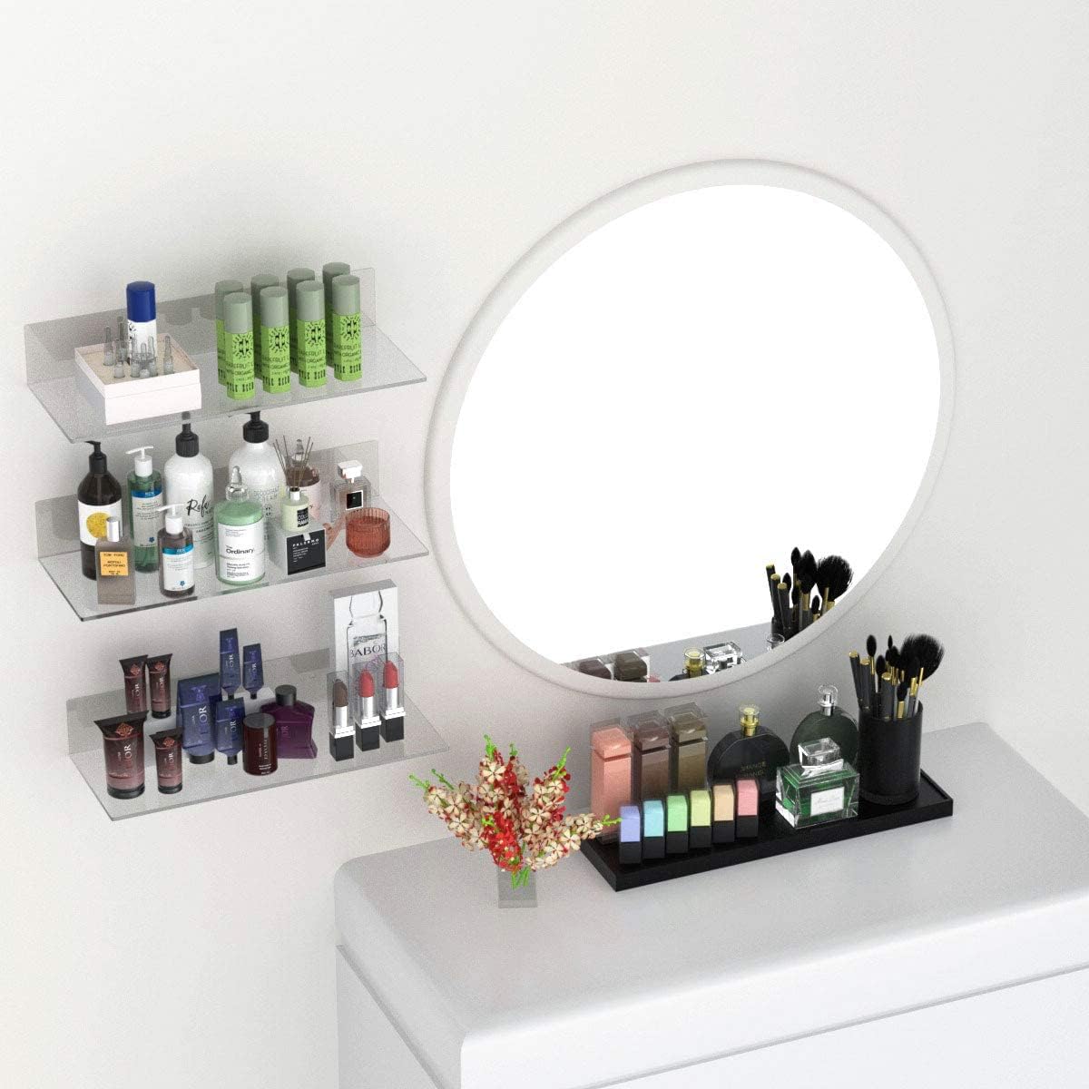 FEMELI Acrylic Floating Shelves 12-24 Inch, 2 PCS Clear Shelves for Plant Photo in Bedroom Living Room Office, Acrylic Shelves for Wall (17 Inch)