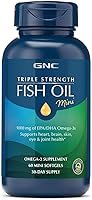 Vista 1 de GNC Suplemento de aceite de pescado de triple fuerza, mini Omega 3, 1000 mg de EPA y DHA, apoya la salud del corazón, el cerebro, la piel, los ojos